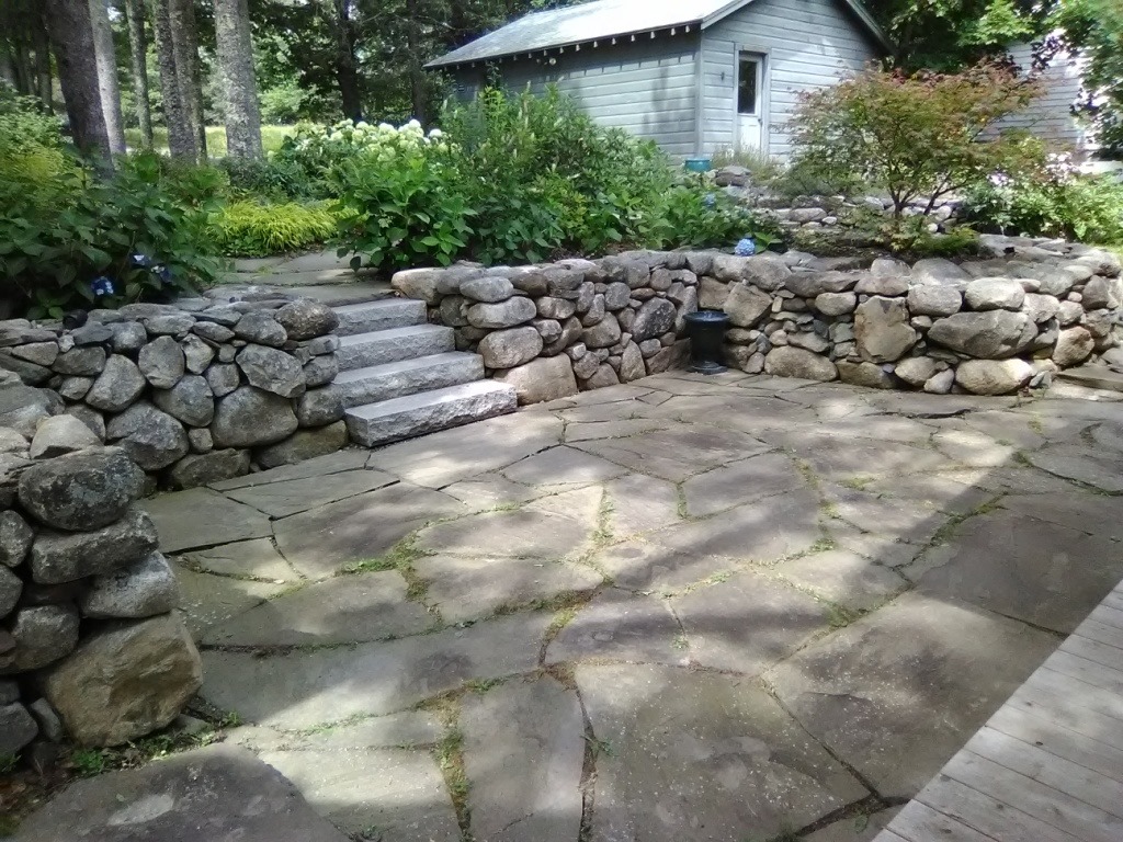 Stonewall hardscape installation Patio Courtyard Settings Maine